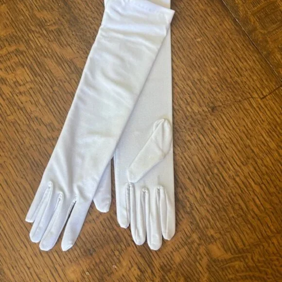 NWT White Satin Elbow Formal Gloves - Picture 3 of 6